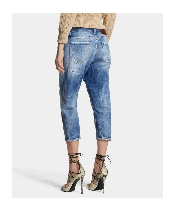 Logo-Patch Distressed Tapered Jeans
