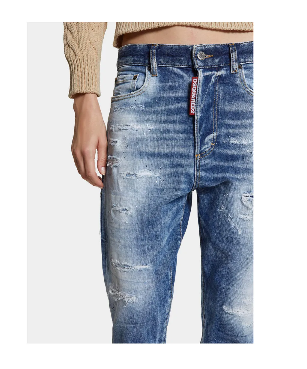 Logo-Patch Distressed Tapered Jeans