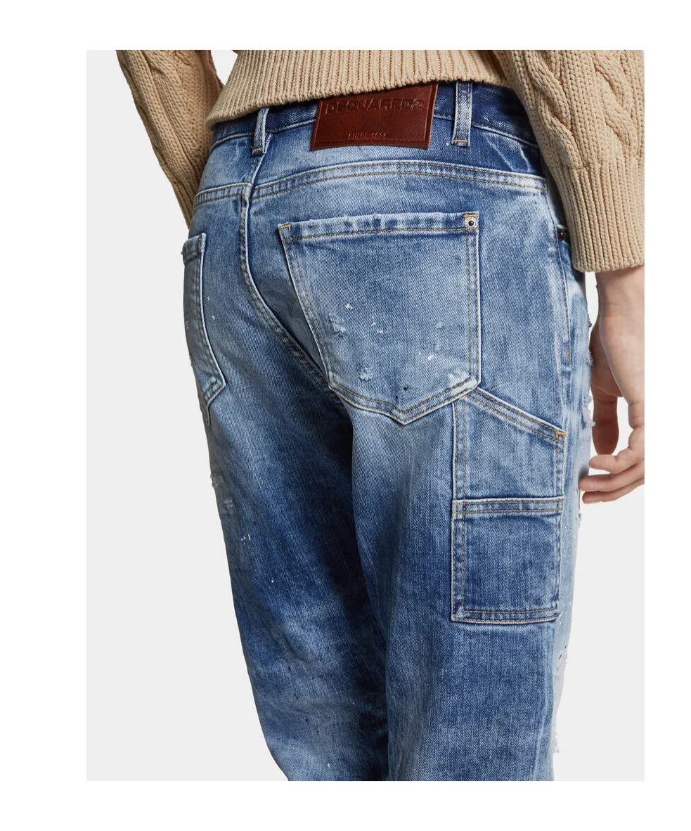 Logo-Patch Distressed Tapered Jeans