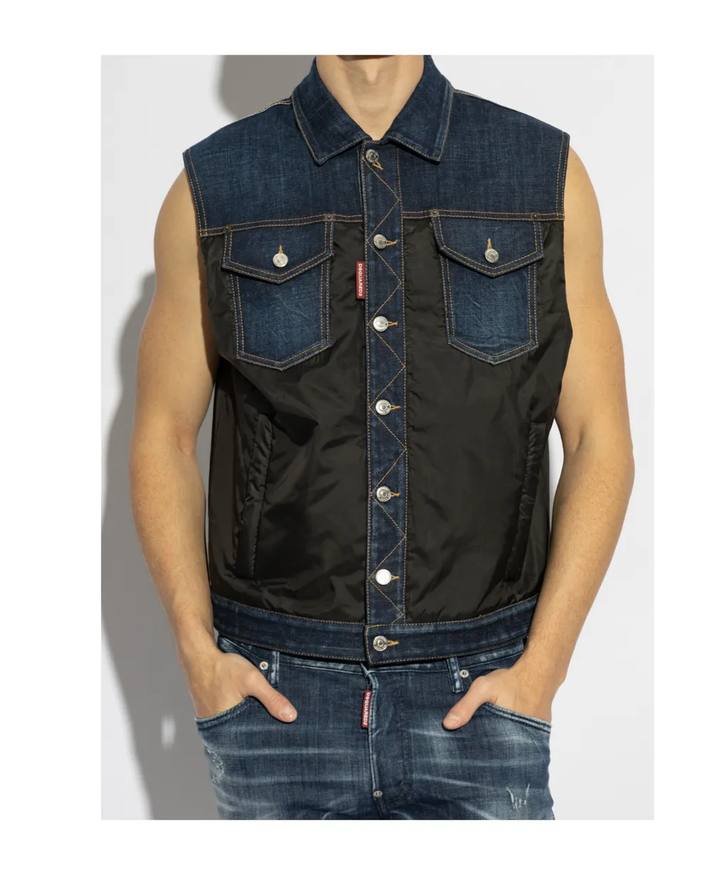 Dark Urban Wash Denim Puffer Vest
