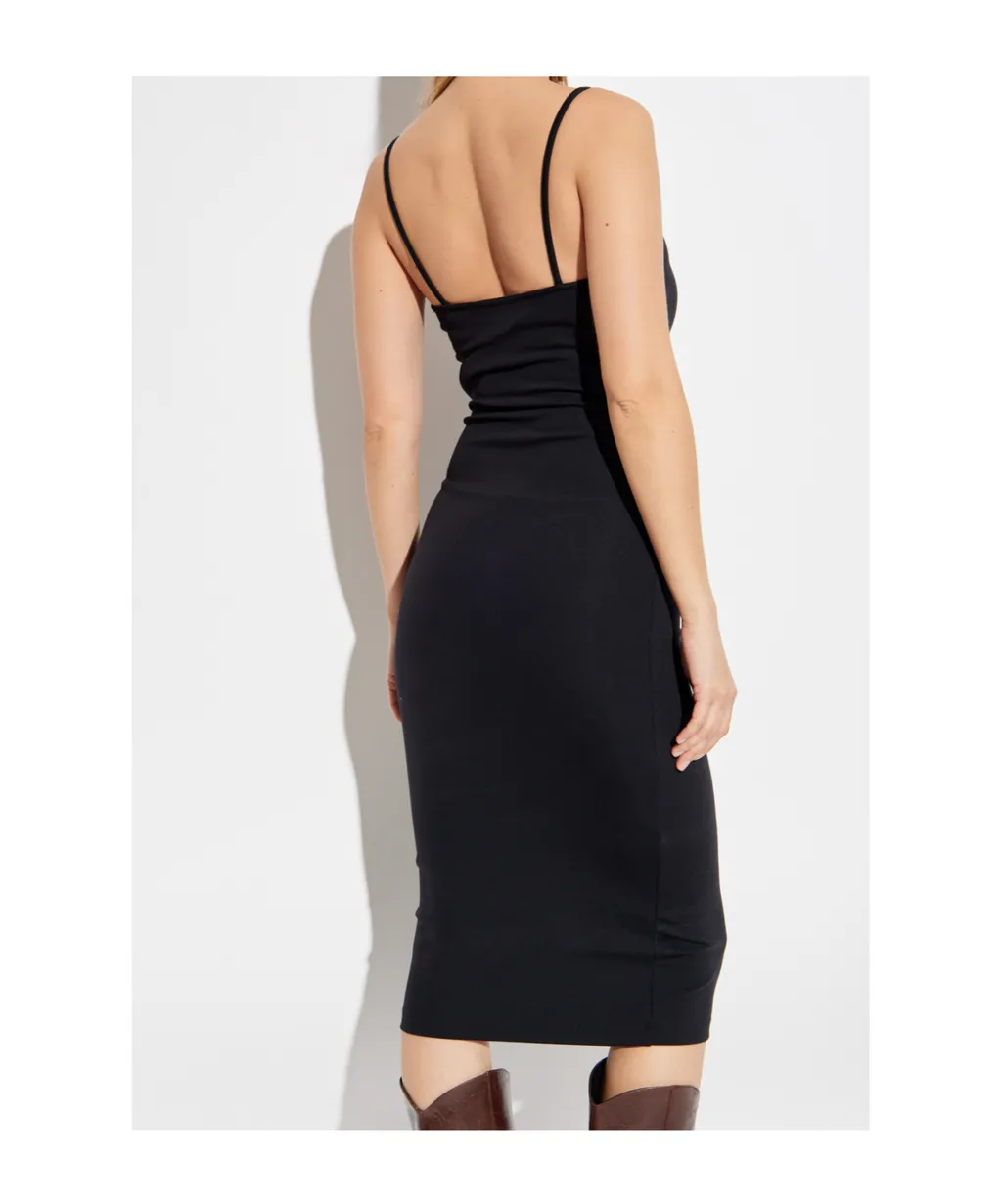 Logo Embroidered Strappy Midi Dress