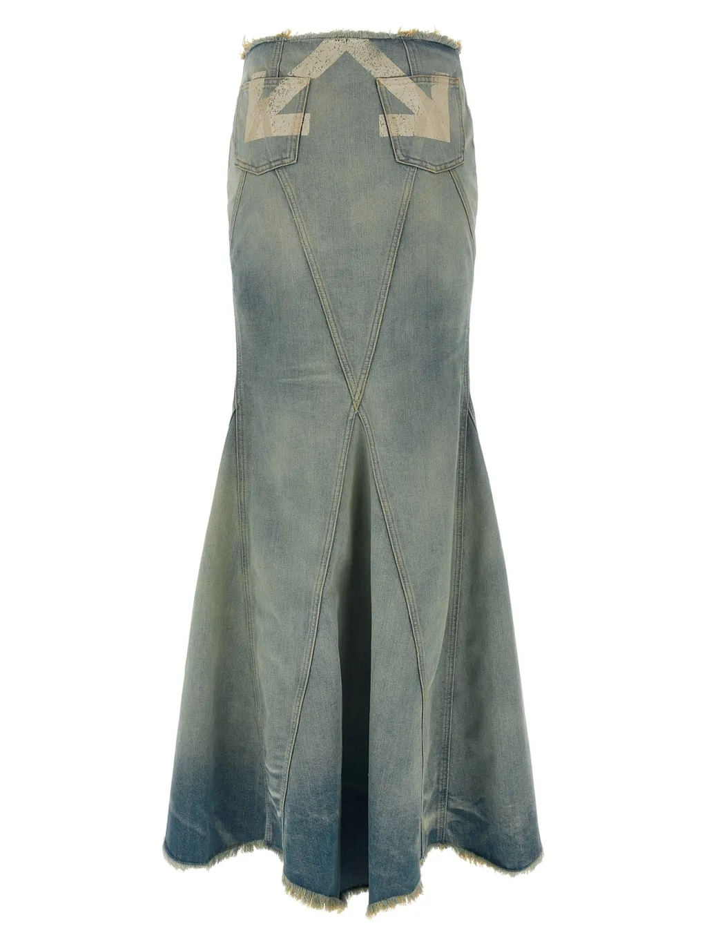 Logo Detailed Frayed Hem Denim Skirt
