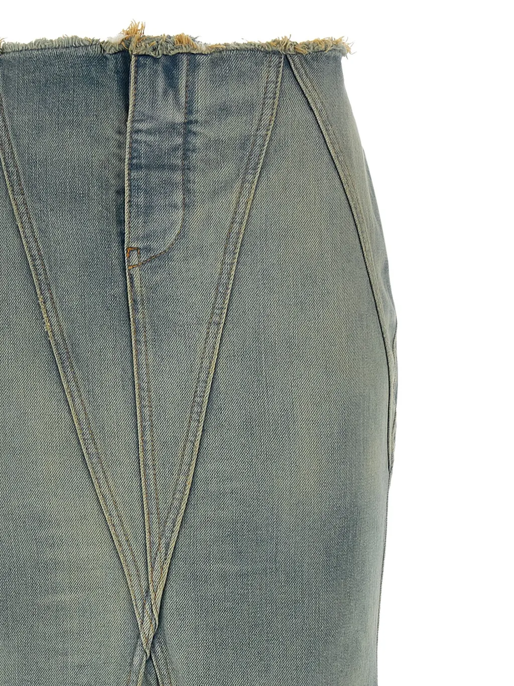 Logo Detailed Frayed Hem Denim Skirt