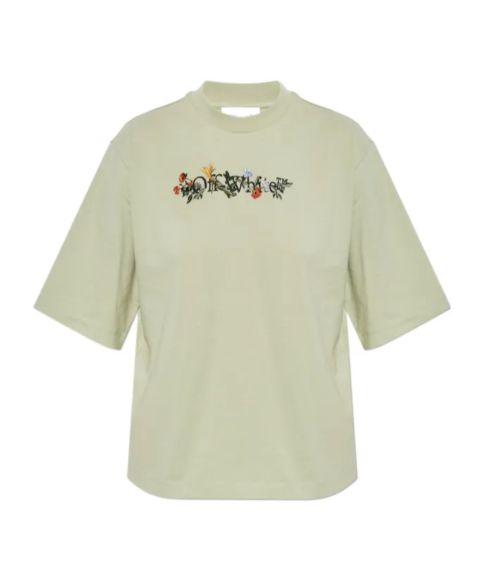 Floral Logo Embroidered Crewneck T-Shirt