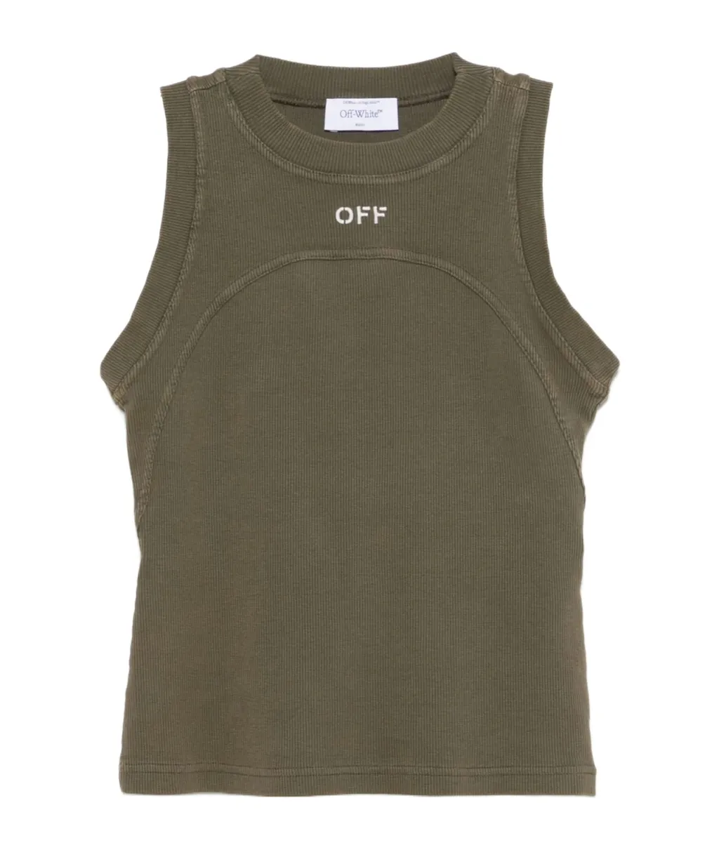 Logo Embroidered Ribbed Tank Top