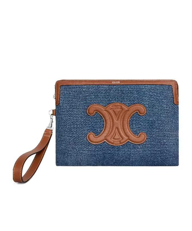 Small Pouch With Strap In Denim And Calfskin
