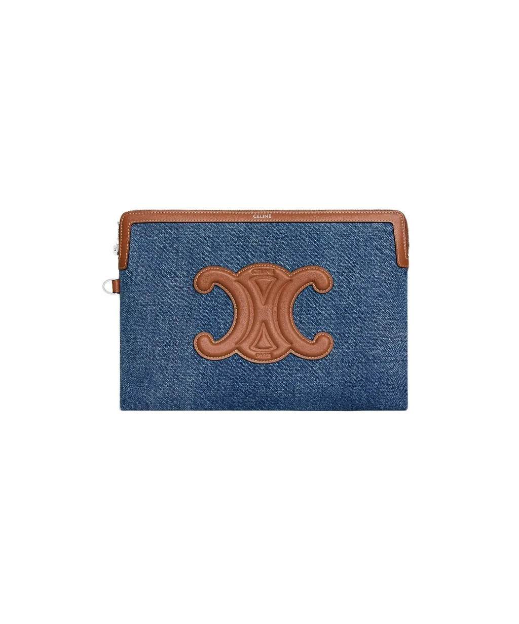 Small Pouch With Strap In Denim And Calfskin