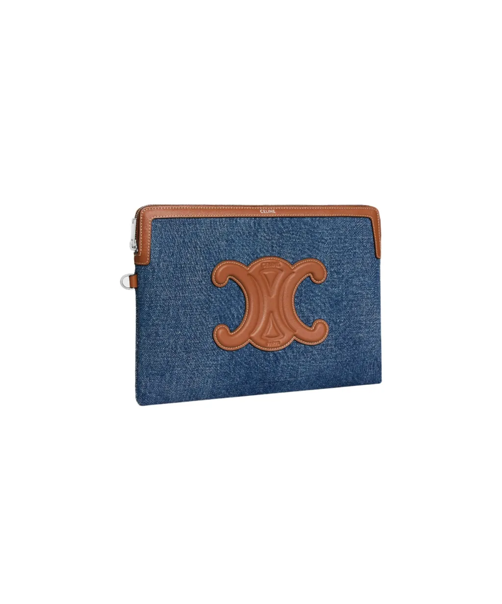 Small Pouch With Strap In Denim And Calfskin