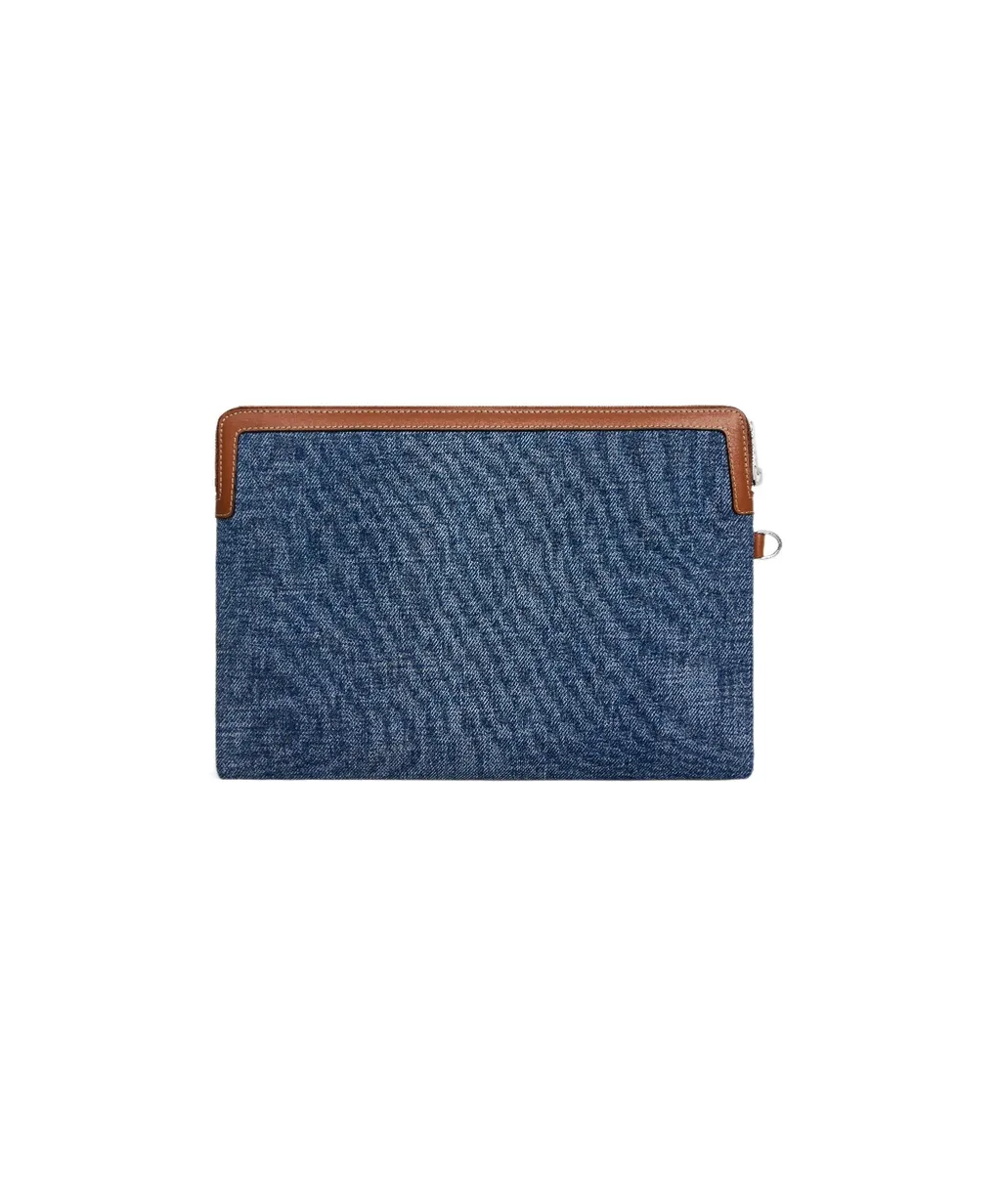 Small Pouch With Strap In Denim And Calfskin
