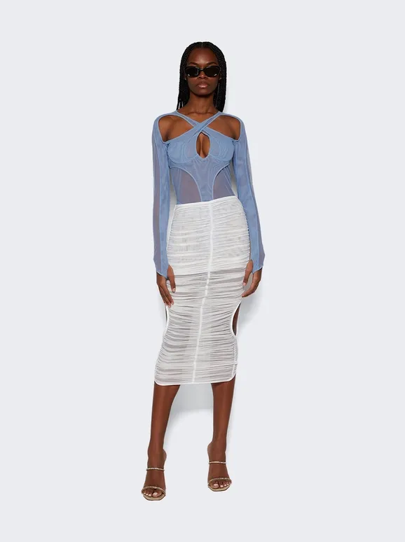 Mesh Ruched Midi Skirt