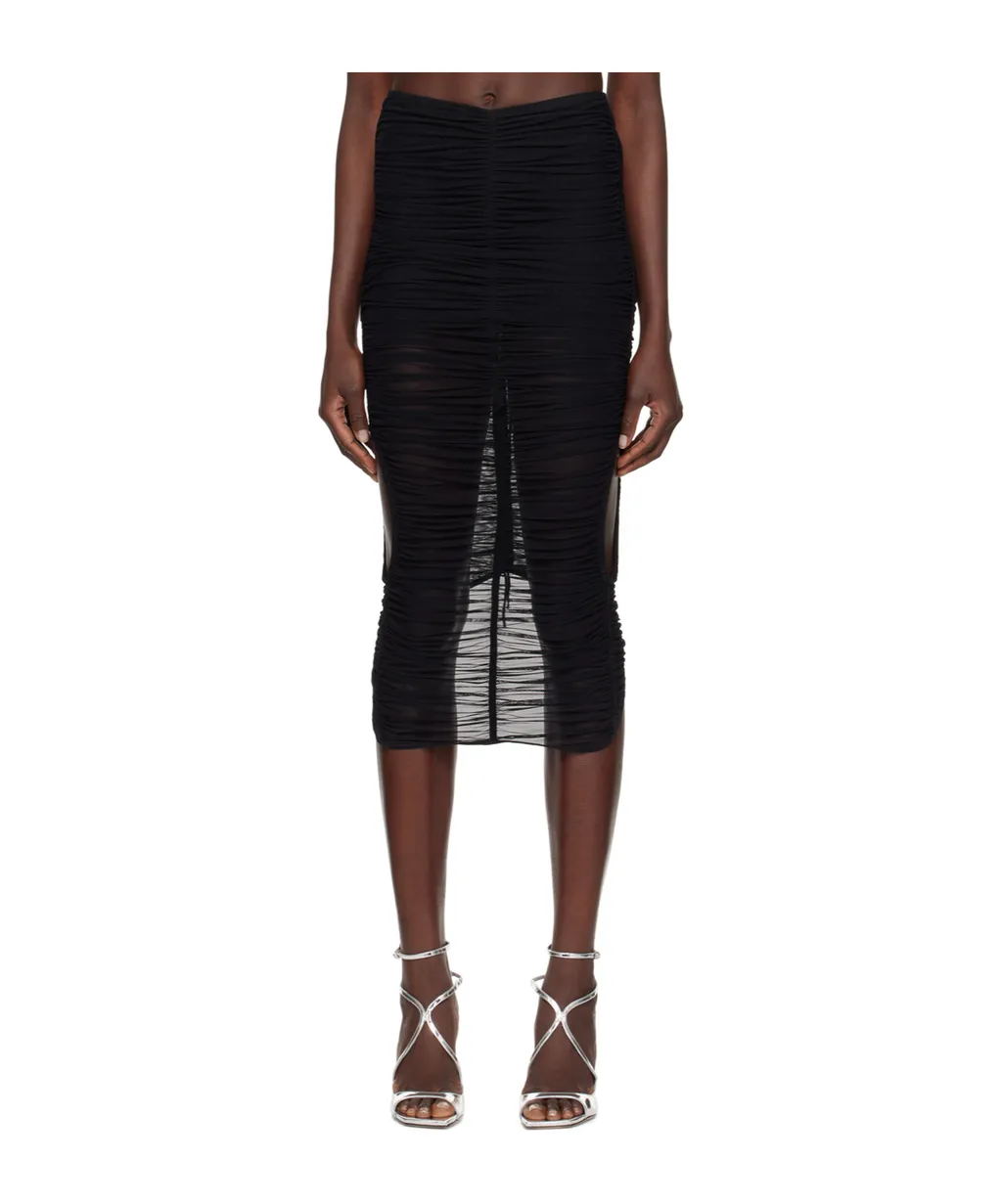 Cut-Out Detailed Ruched Mesh Skirt