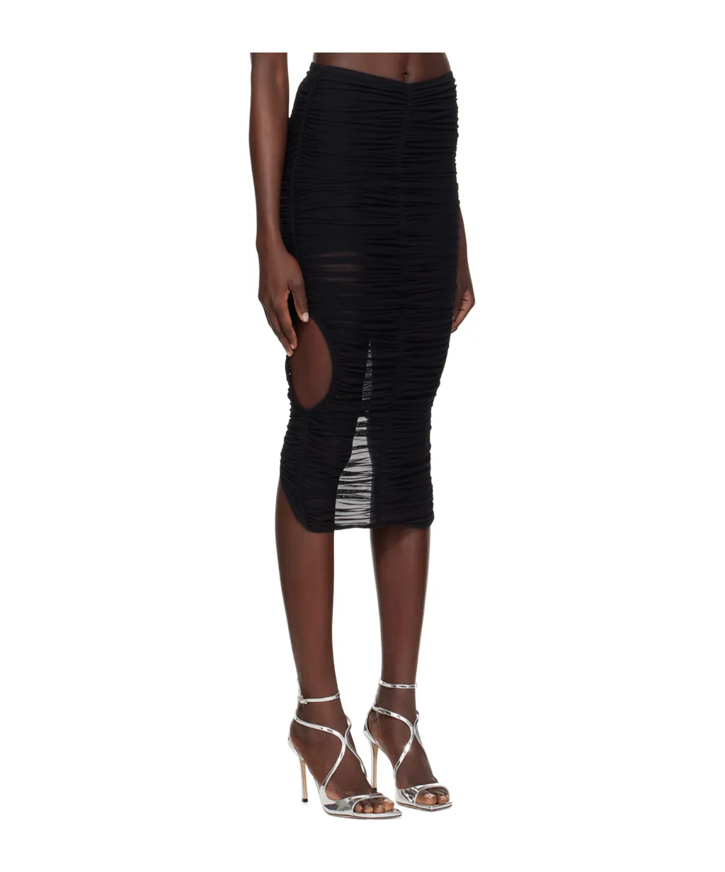 Cut-Out Detailed Ruched Mesh Skirt