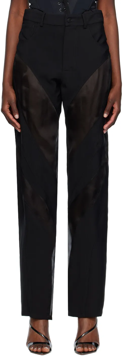 Semi-Sheer Panel Tapered-Leg Pants