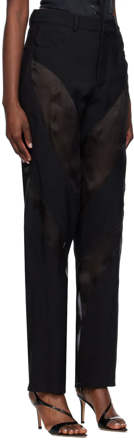 Semi-Sheer Panel Tapered-Leg Pants