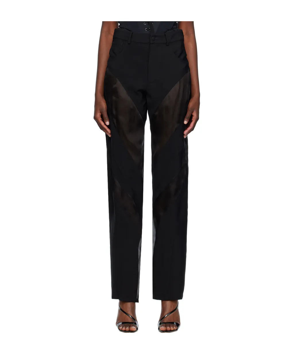 Semi-Sheer Panel Tapered-Leg Pants