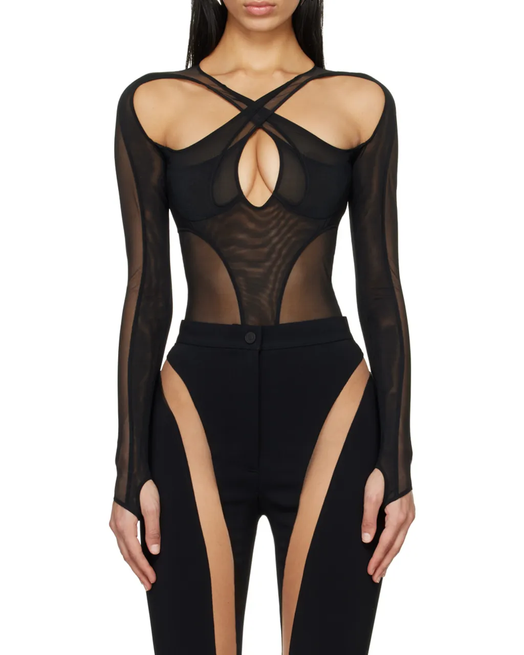 Sheer Panelled Cut-Out Bodysuit