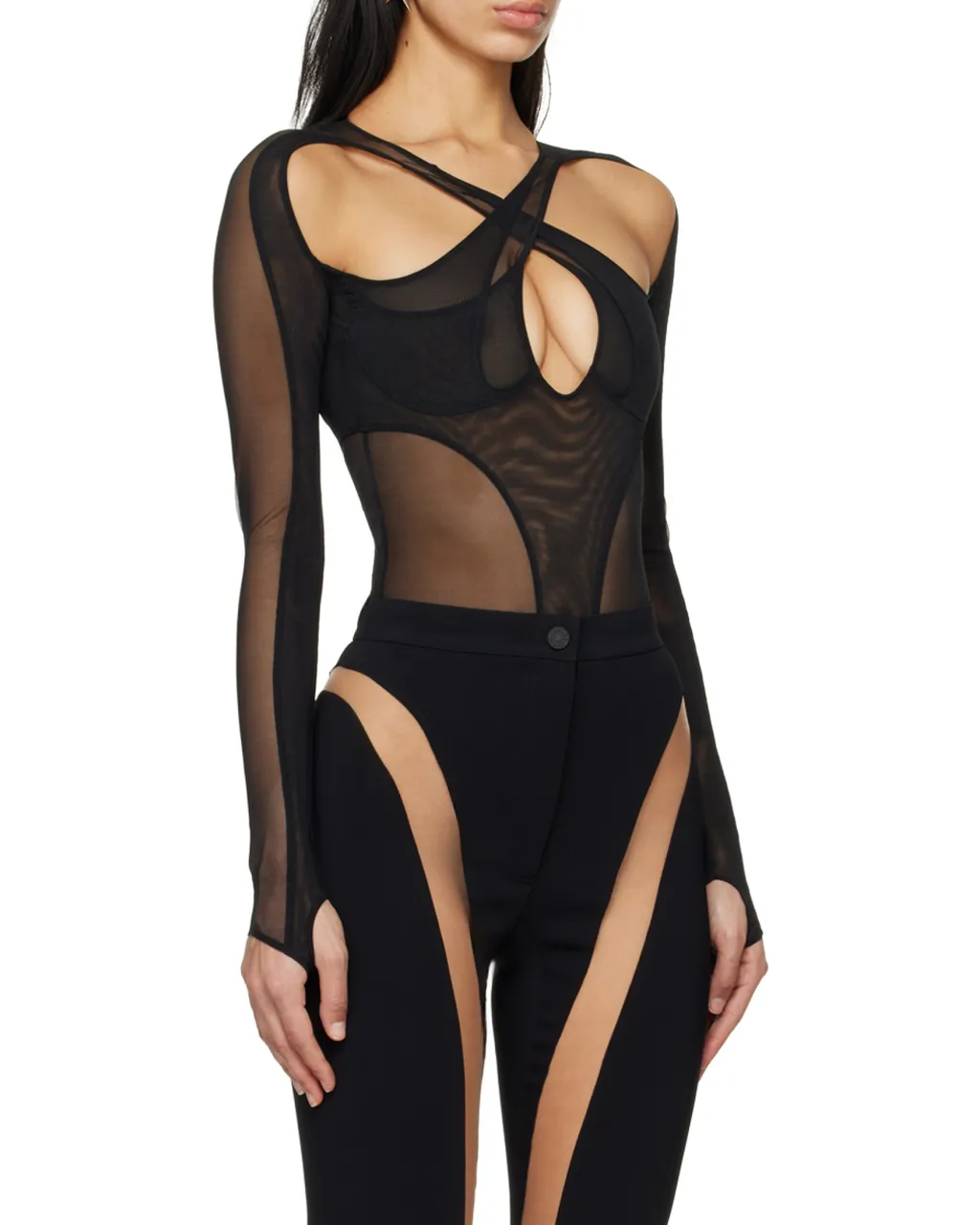 Sheer Panelled Cut-Out Bodysuit
