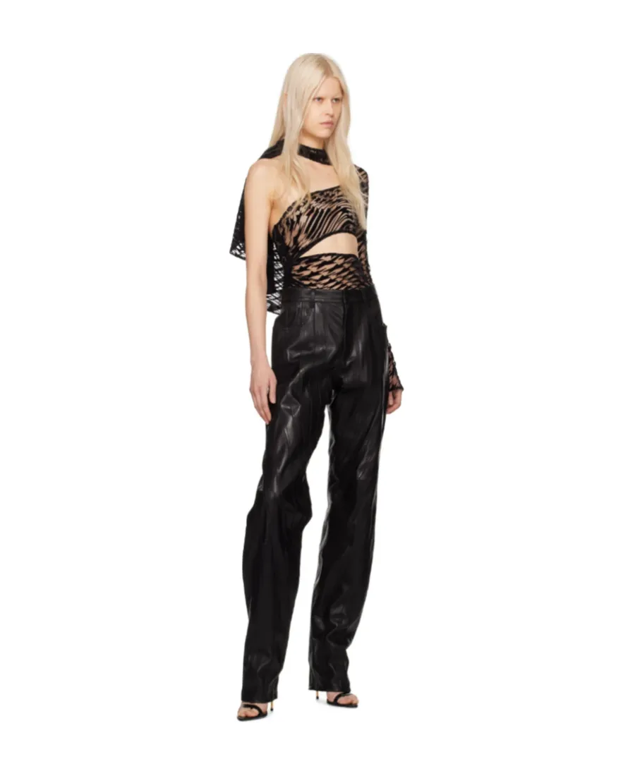 Flocked Star-Print Asymmetric Bodysuit