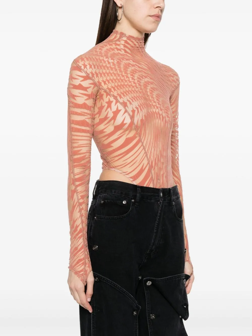 Star-Print Mesh Bodysuit