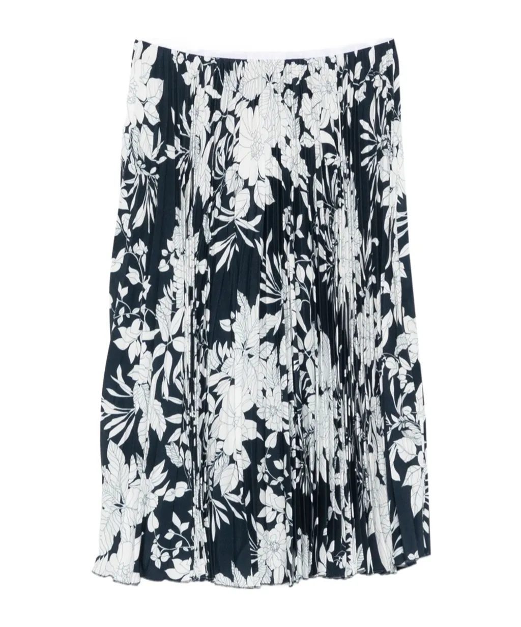 Pleated Floral-Print Midi Skirt