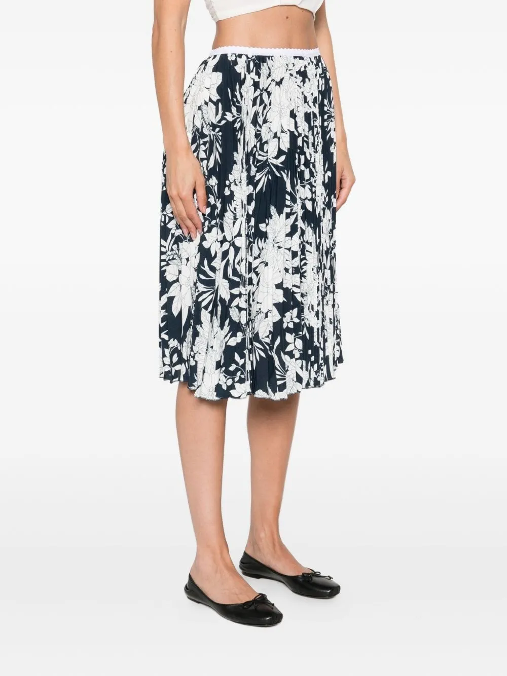 Pleated Floral-Print Midi Skirt