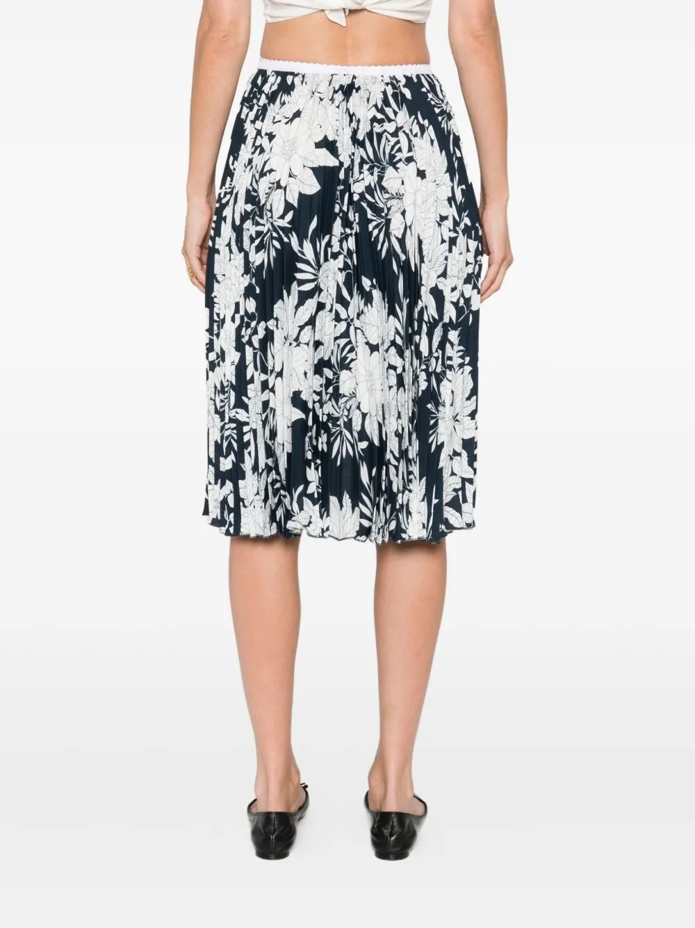 Pleated Floral-Print Midi Skirt