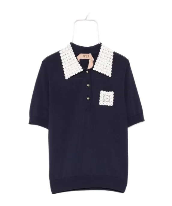 Crochet-Trimmed Polo Shirt