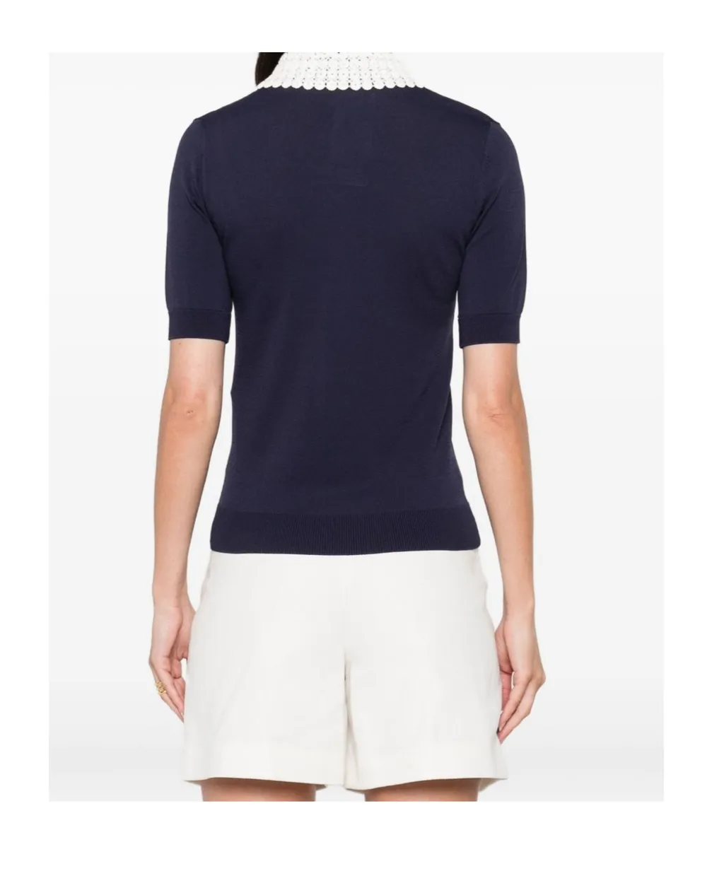 Crochet-Trimmed Polo Shirt
