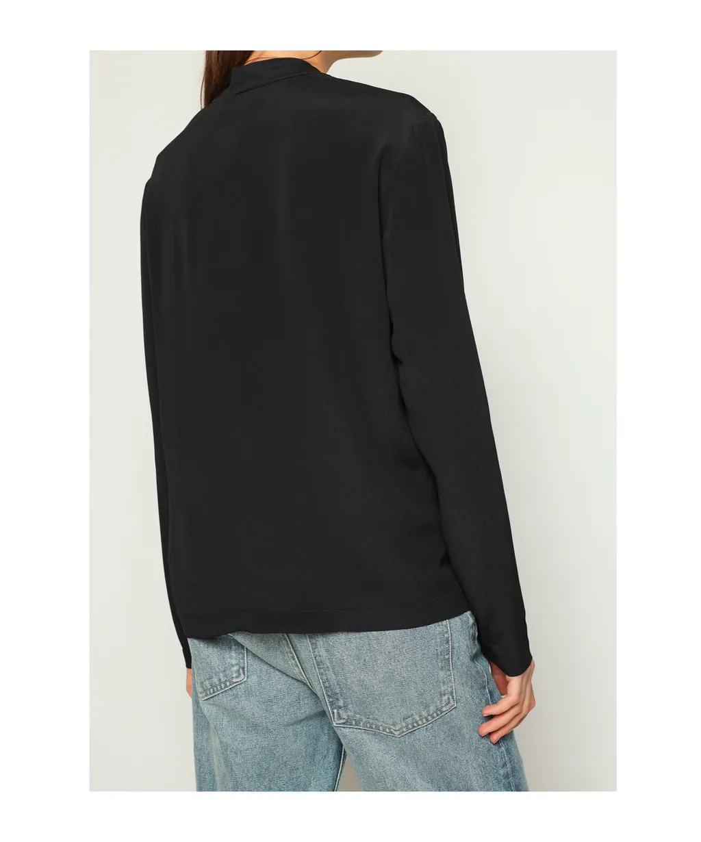 Pussy-Bow Twill Blouse