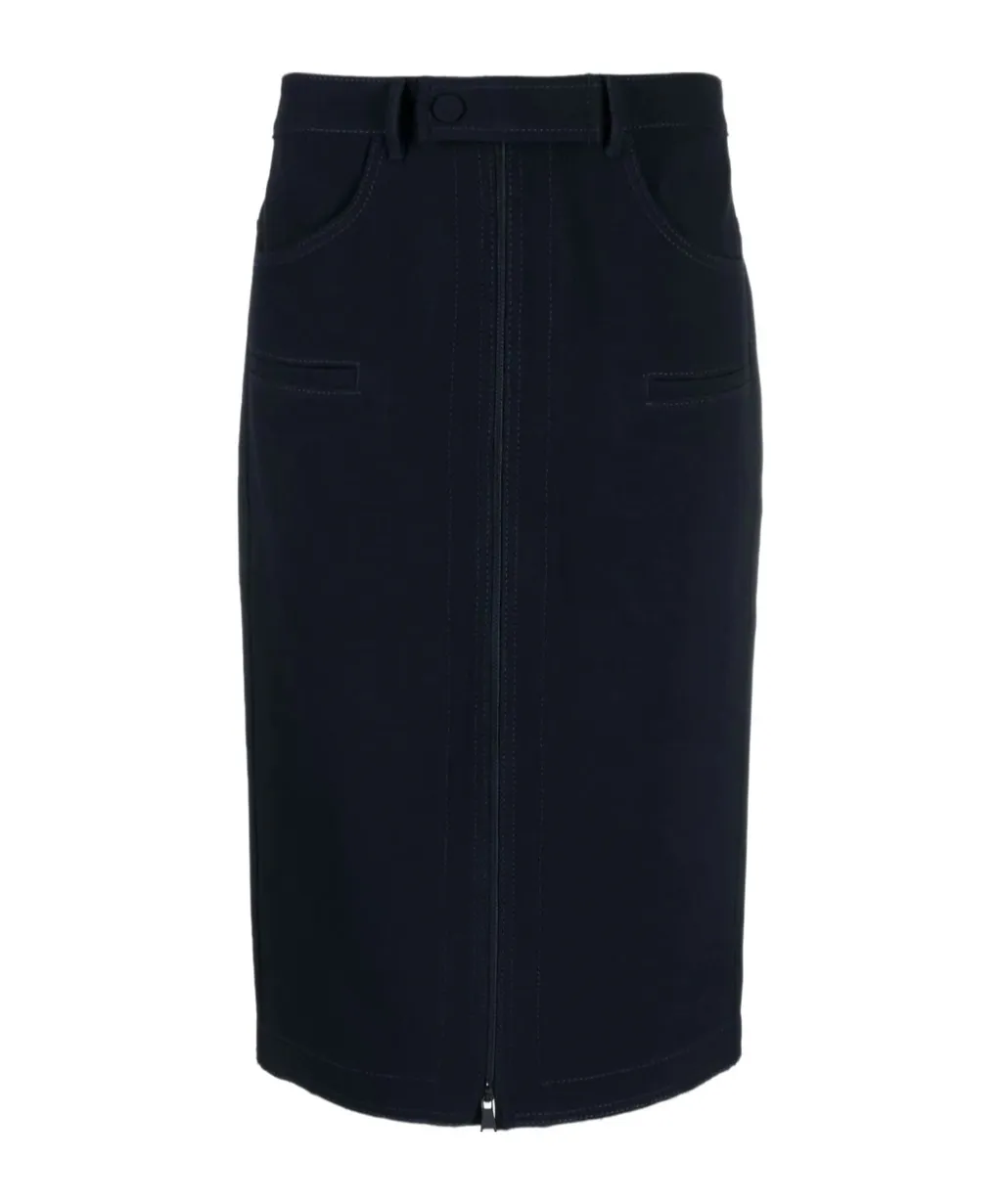 Mid-Rise Zip-Up Midi Skirt