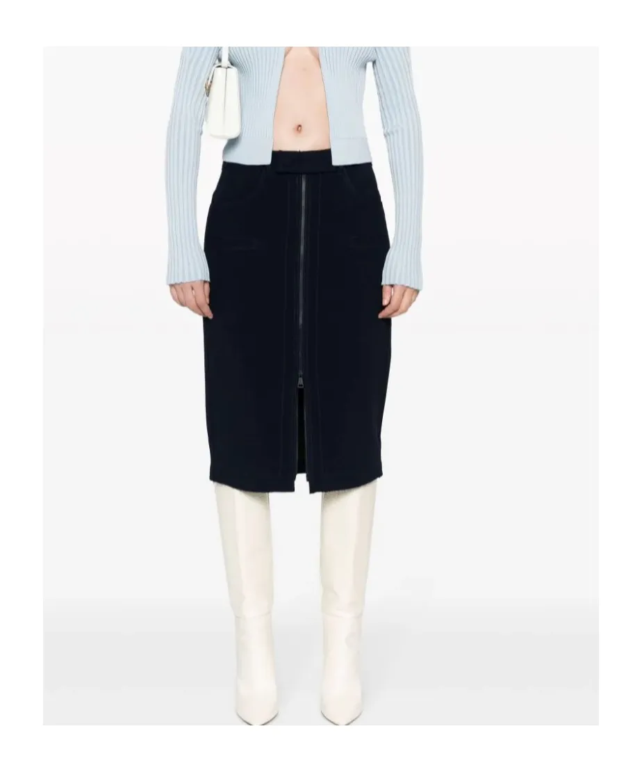 Mid-Rise Zip-Up Midi Skirt