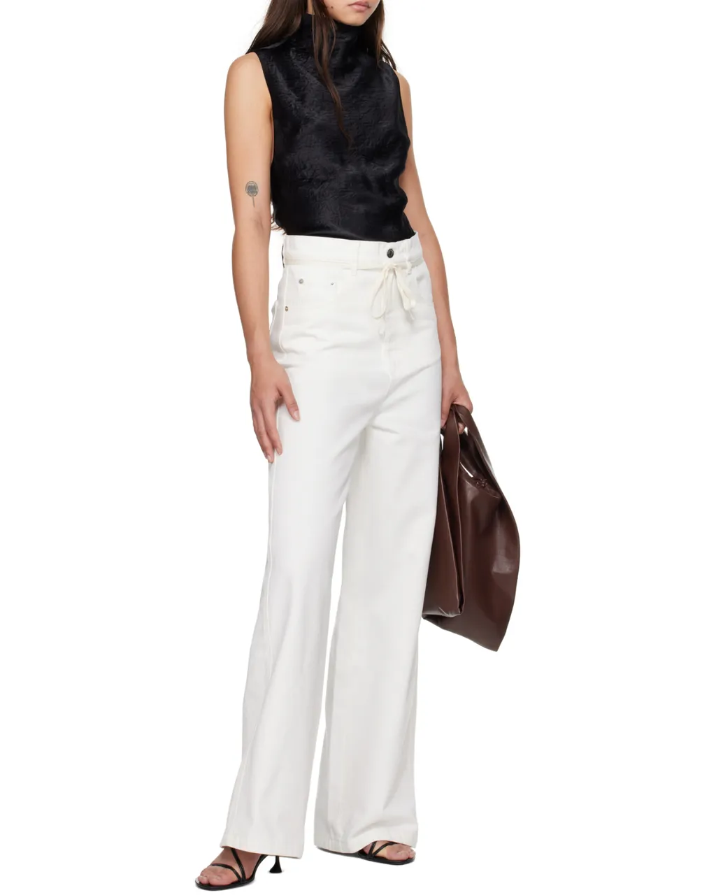 Tied-Waist Wide-Leg Jeans