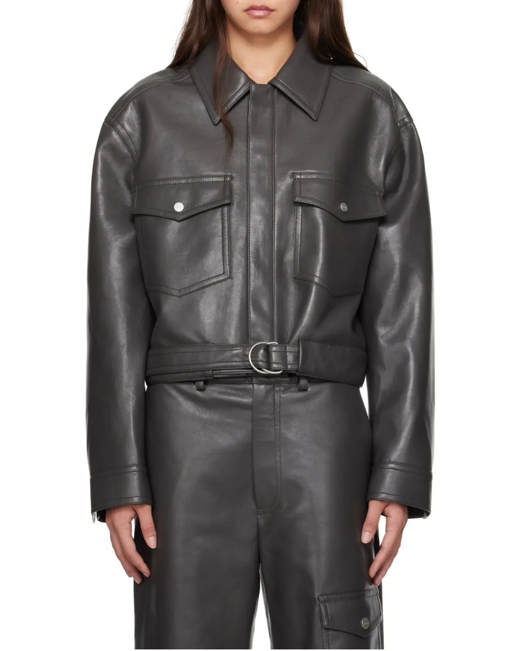 Long-Sleeved Leather Jacket