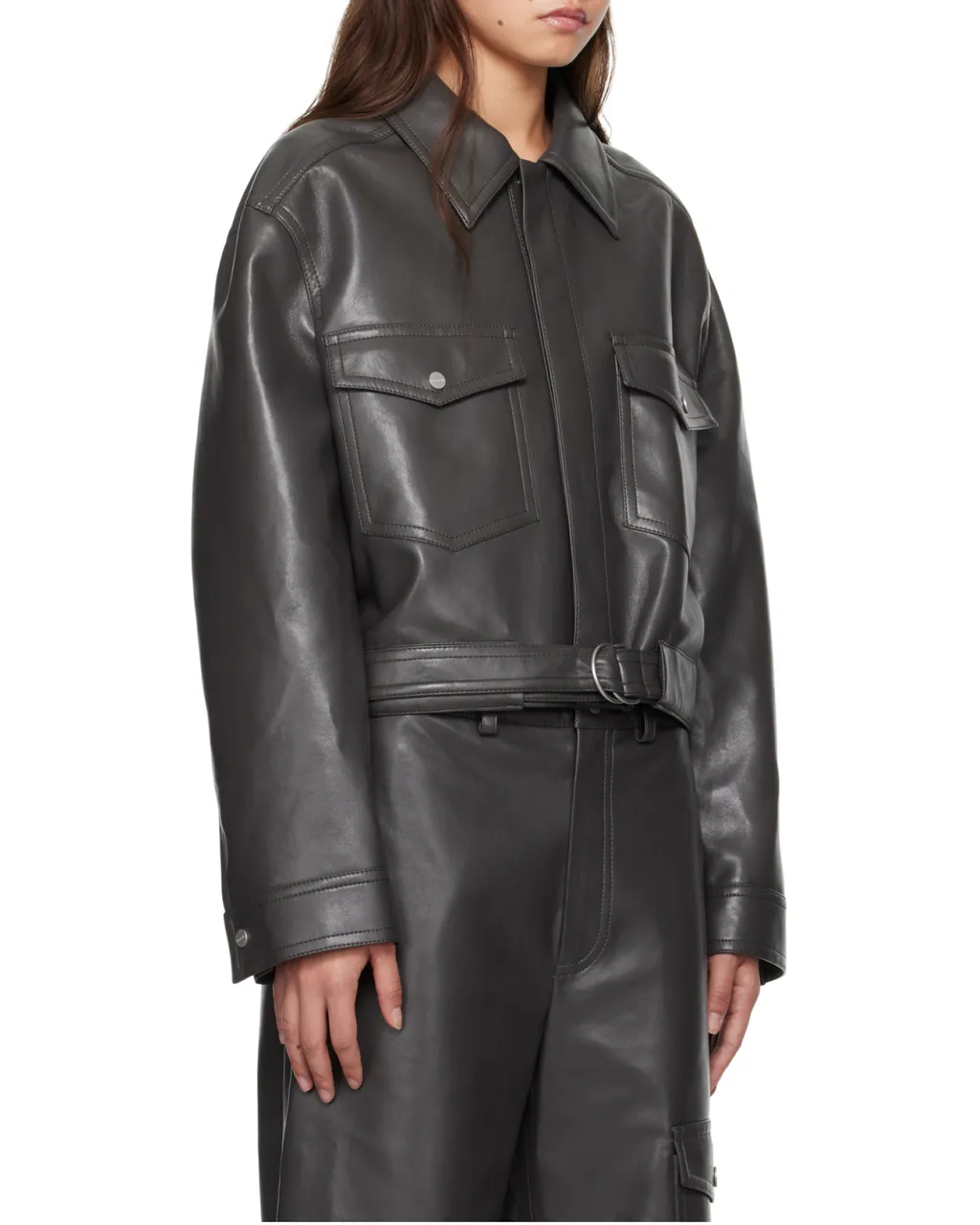 Long-Sleeved Leather Jacket