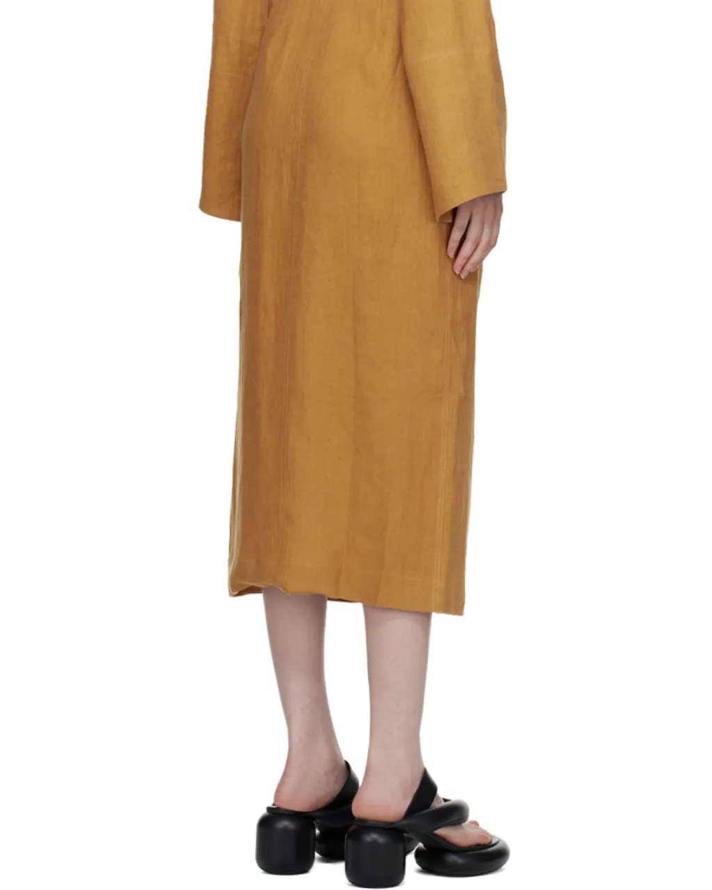 Open-Back Linen Midi Wrap Dress