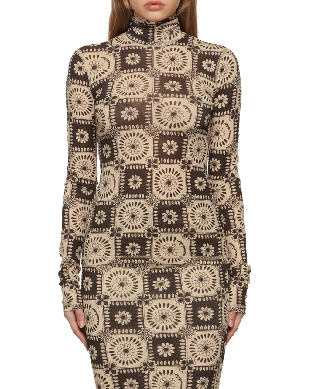Floral-Print Turtle Neck Top