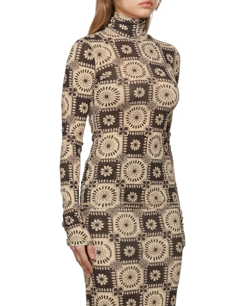 Floral-Print Turtle Neck Top
