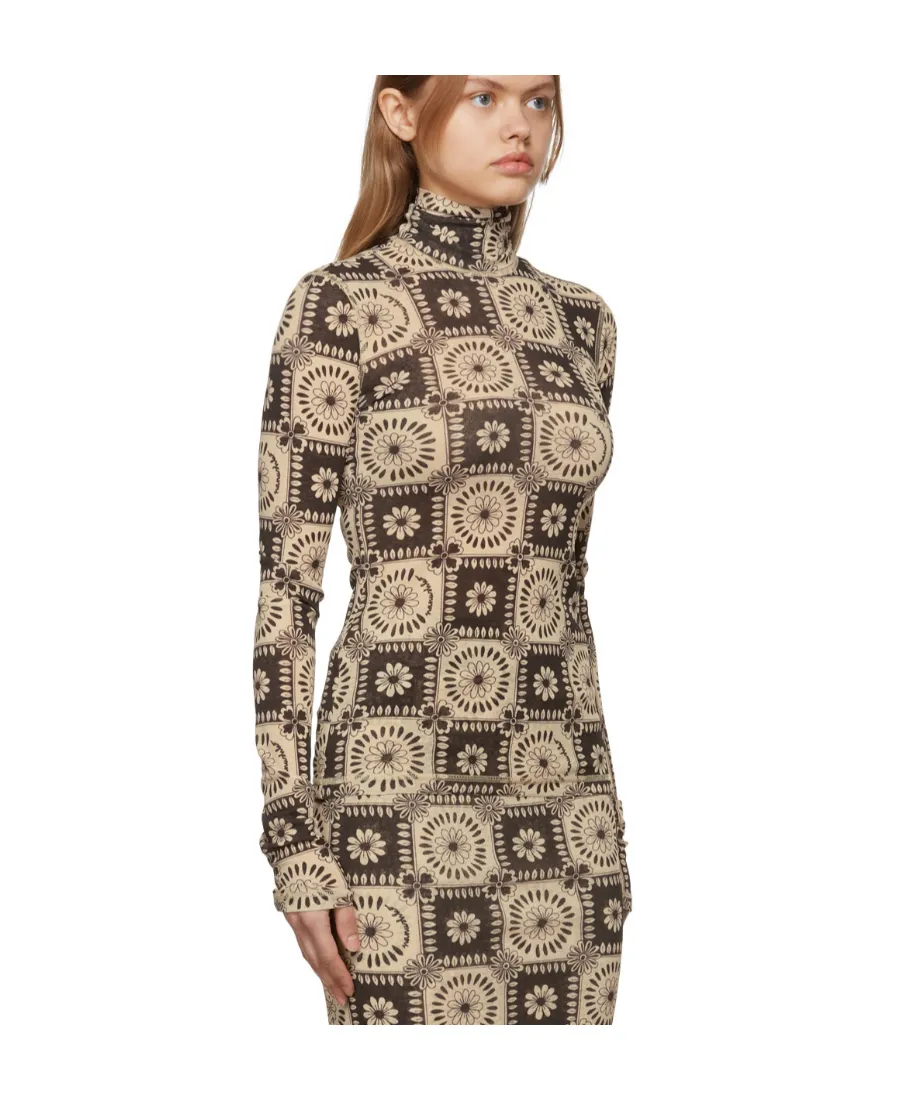 Floral-Print Turtle Neck Top