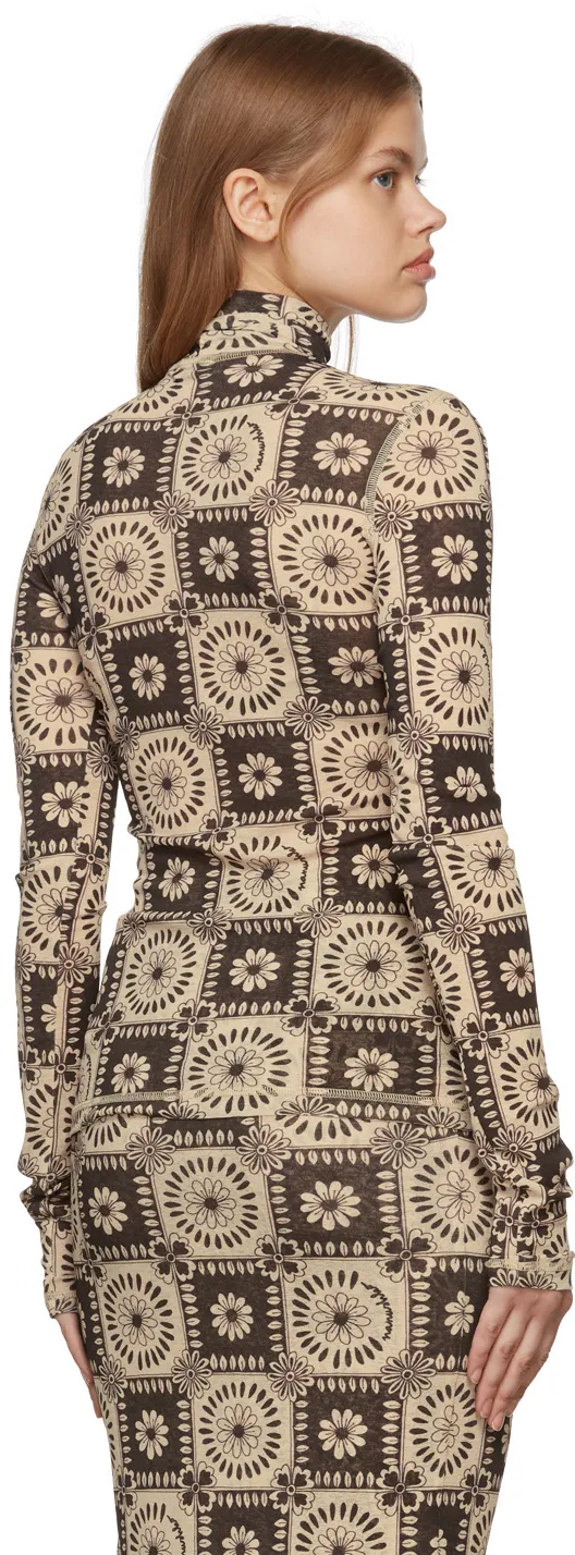 Floral-Print Turtle Neck Top