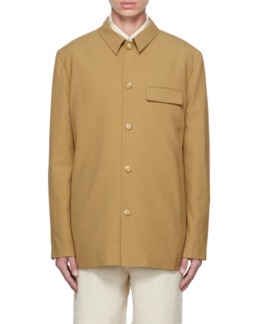 Button-Up Straight Hem Tailored Overshirt