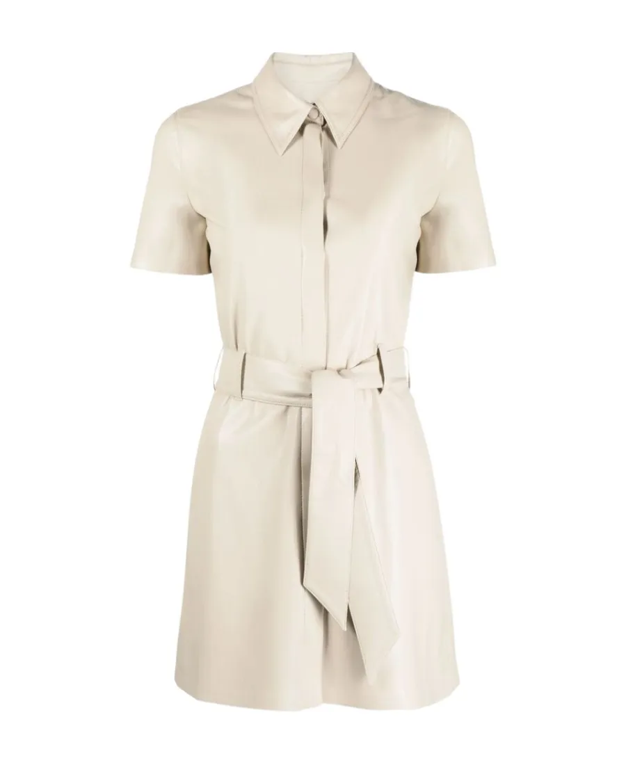 Faux-Leather Belted Shirt Dress