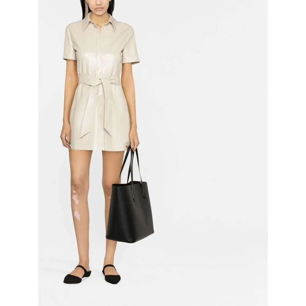 Faux-Leather Belted Shirt Dress