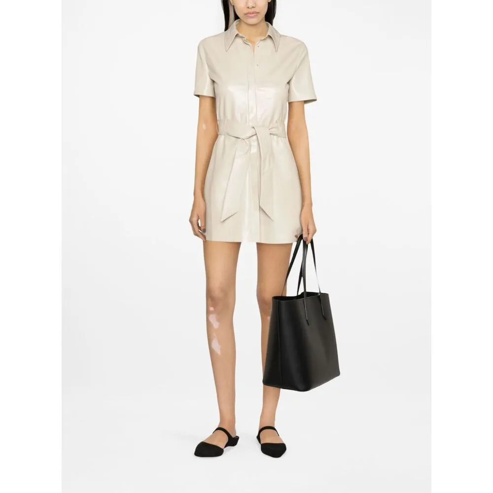 Faux-Leather Belted Shirt Dress