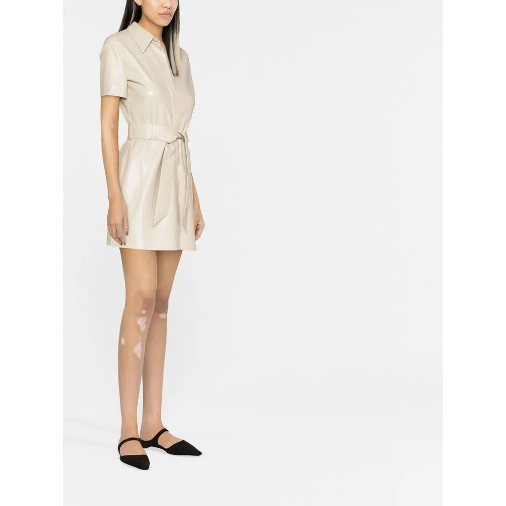 Faux-Leather Belted Shirt Dress
