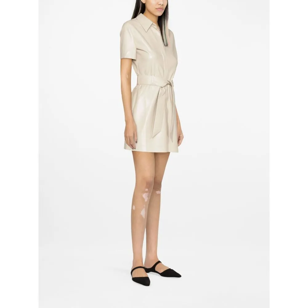 Faux-Leather Belted Shirt Dress