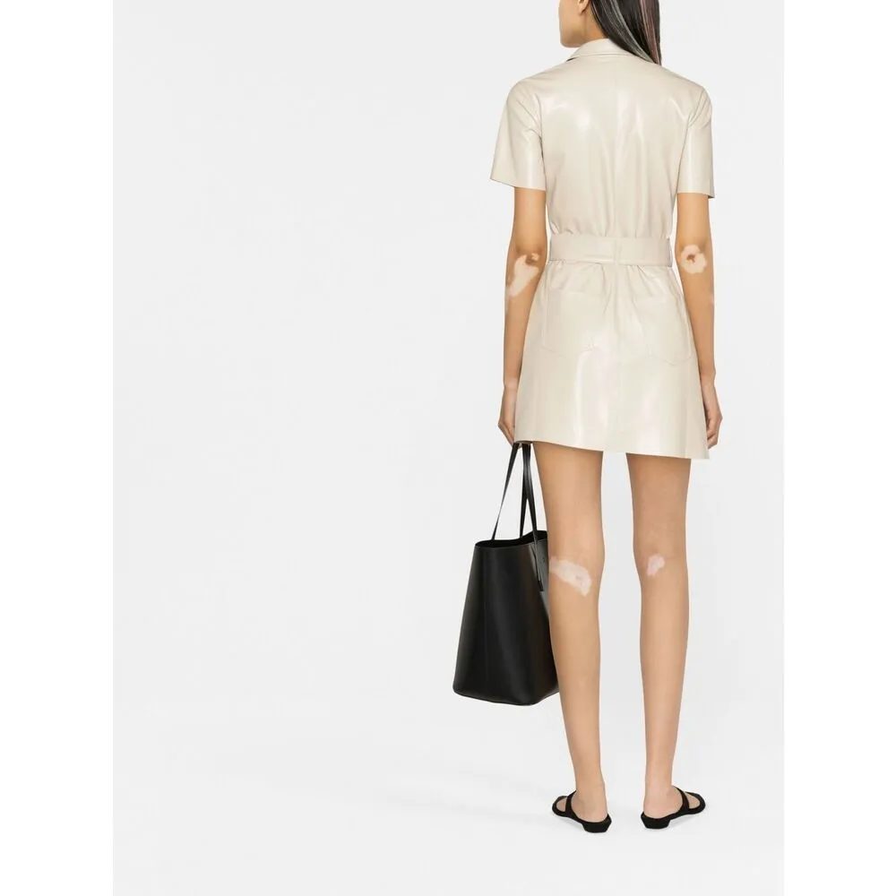 Faux-Leather Belted Shirt Dress