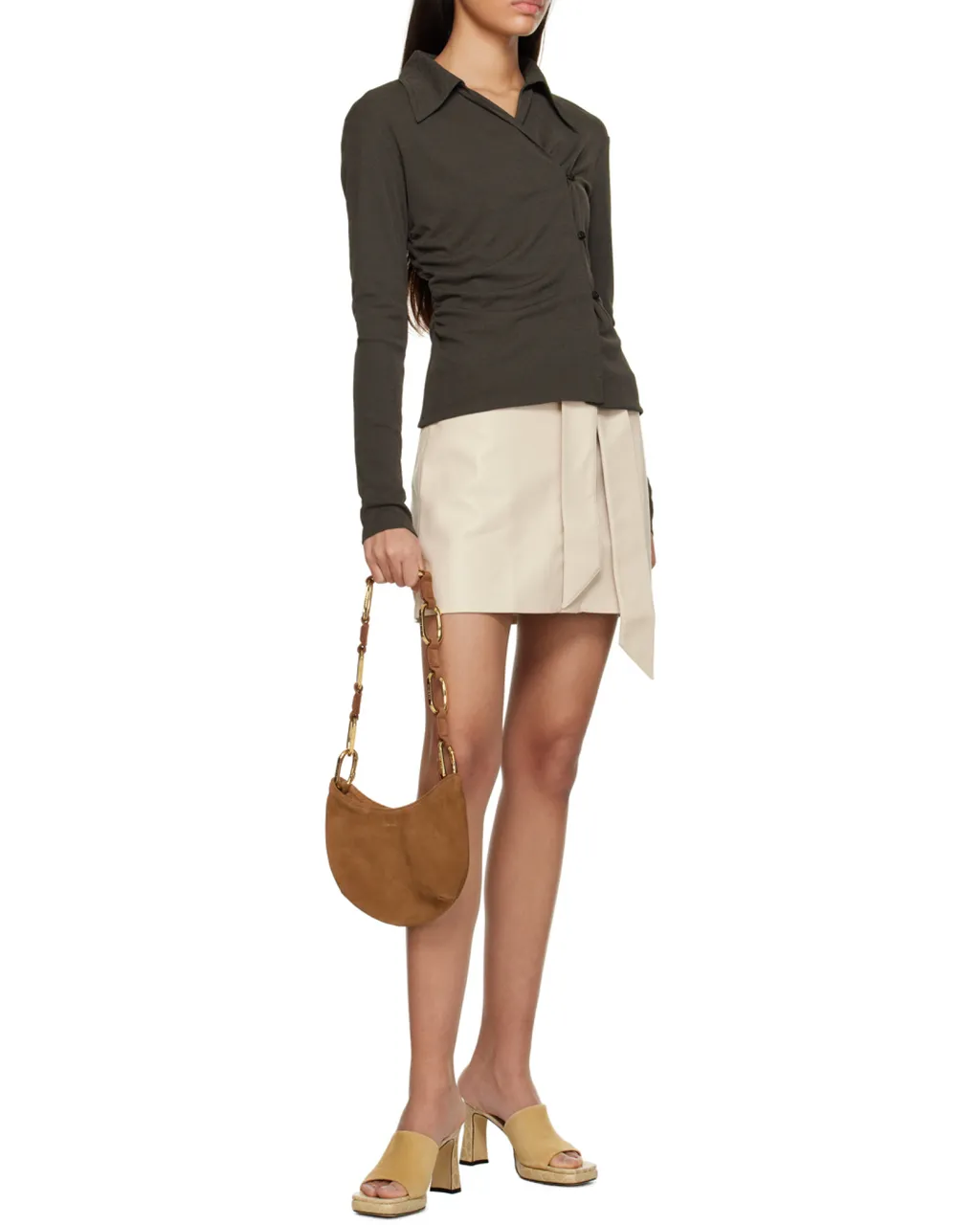 High-Waist A-Line Belted Mini Skirt