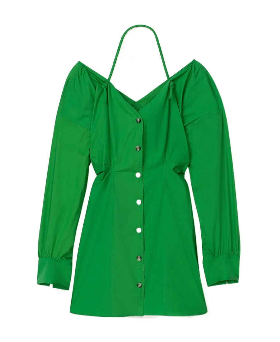 Long-Sleeve Button-Fastening Dress