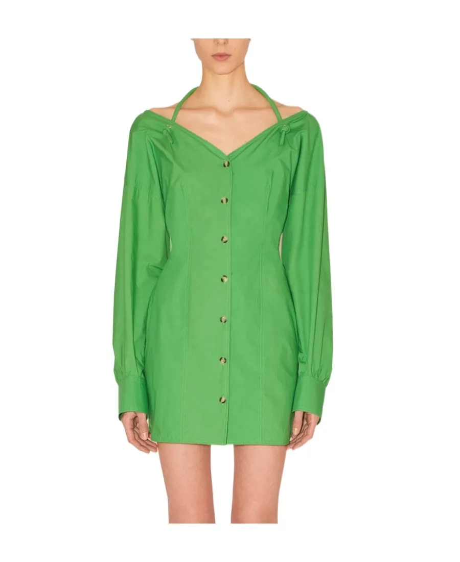 Long-Sleeve Button-Fastening Dress