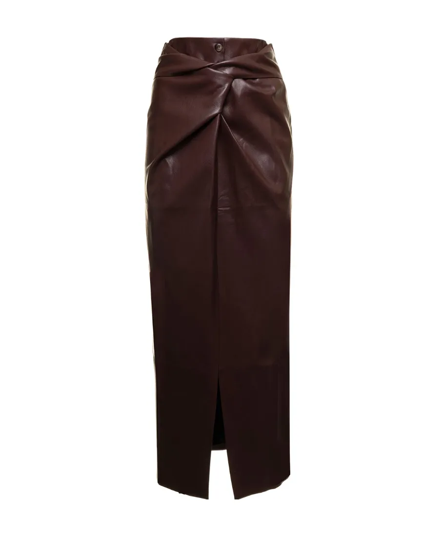 Twist-Front Faux-Leather Wrap Skirt